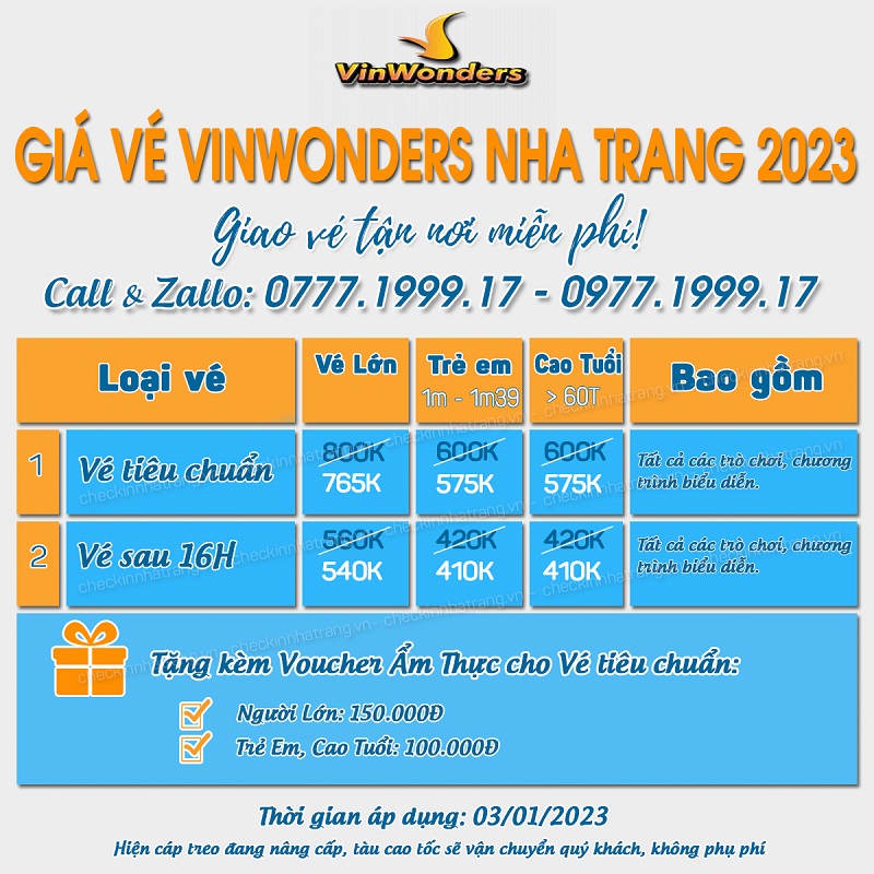 Giá vé Vinpearl Vinwonders Nha Trang 2023